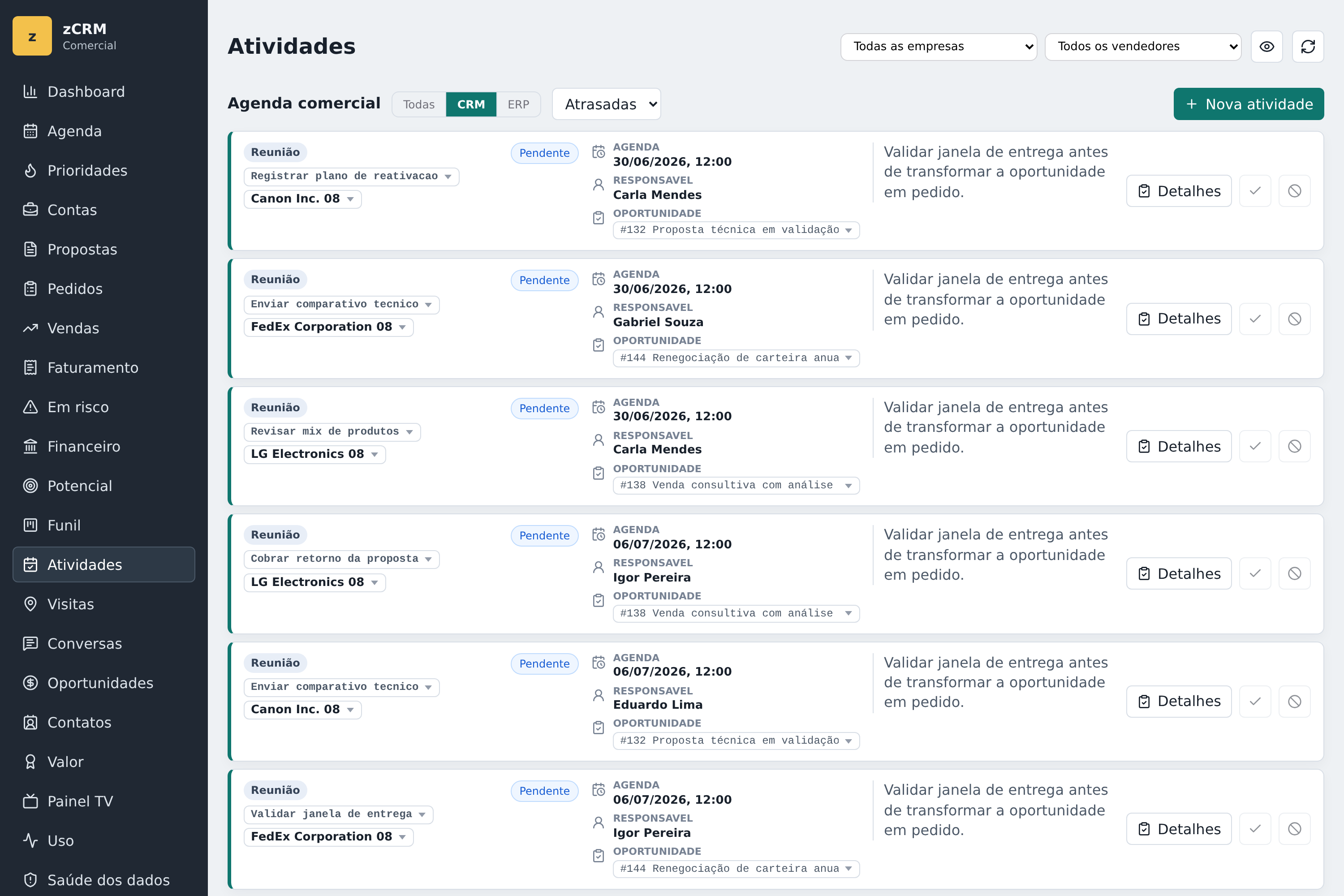 Tela do zCRM relacionada ao tema do artigo