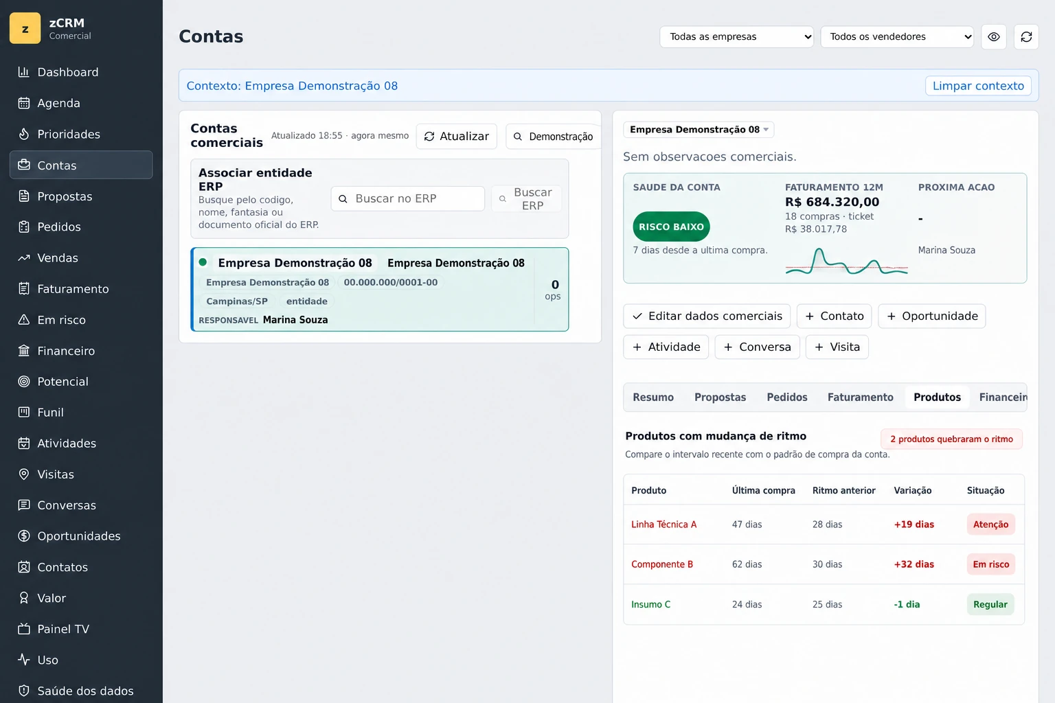Tela do zCRM relacionada ao tema do artigo